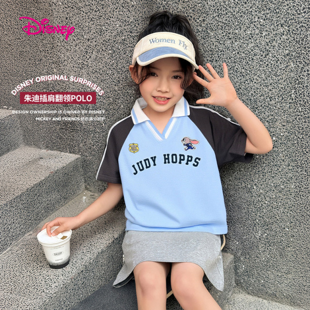 12129047.【透气珠地】迪士尼女童短袖POLO衫插肩翻领T(N朱迪POLO)