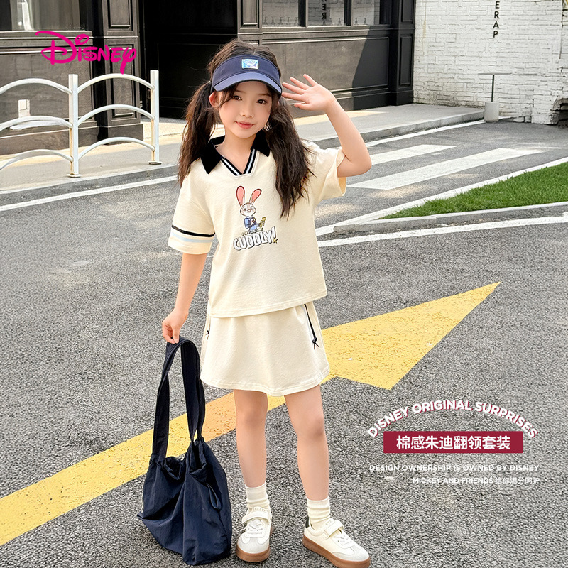 13582734.【断码福利】【翻领T恤+裤裙】迪士尼女童短袖套装休闲运动上下装(N朱迪套装)