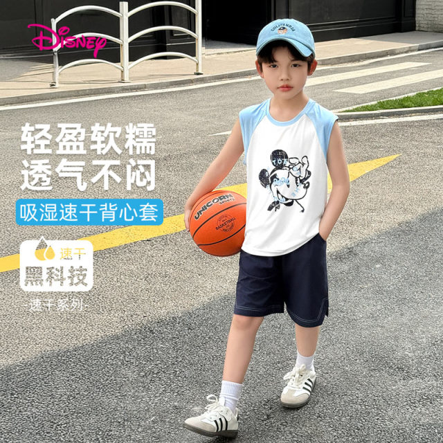 12151822.【吸湿速干】迪士尼男童背心套装插肩袖上衣+短裤(N墨镜米奇)