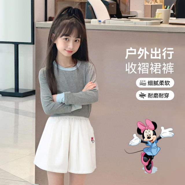 12677117.【轻薄透气】迪士尼女童梭织短裤收褶短裙（N米妮裙裤）