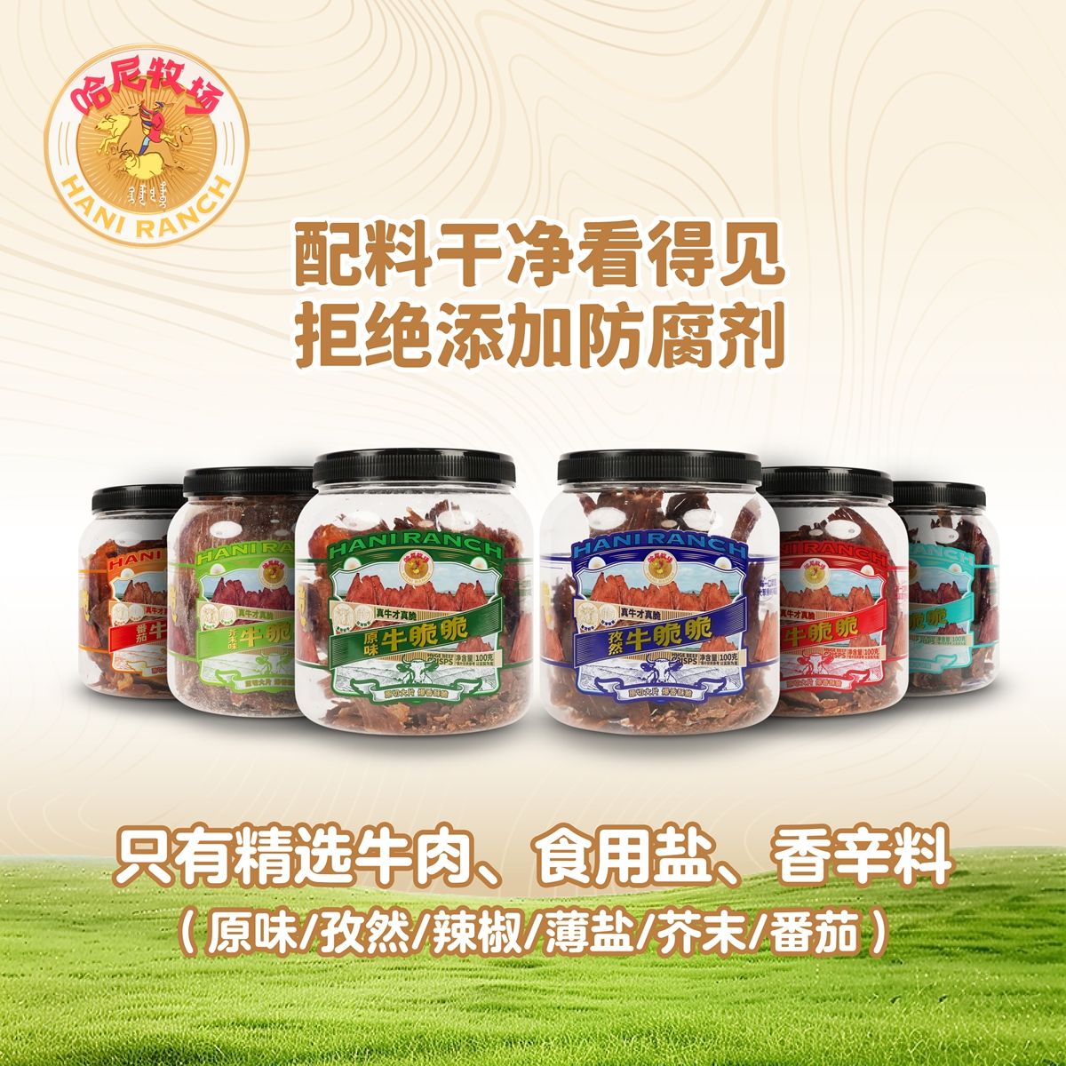12874312.【109任选两件 前五百单赠奶贝1袋】寻香牧场  哈尼牧场内蒙古呼伦贝尔草原特薄风干炭烤牛肉干牛脆片100g*1罐
