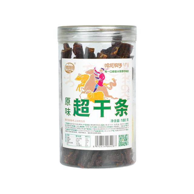 12878875.寻香牧场 哈尼牧场 草原风干炭烤牛肉干 超干条 95成干 180g/罐