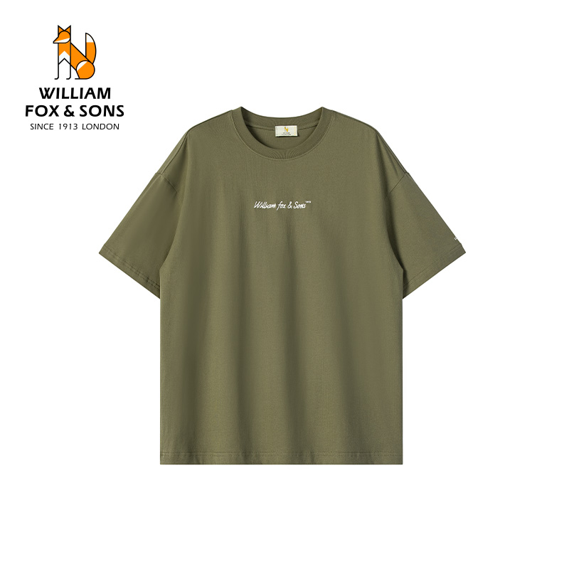 13375734.WILLIAM FOX&SONS 威廉福克斯 夏季新款重磅100%棉品牌字母刺绣logo短袖T恤男