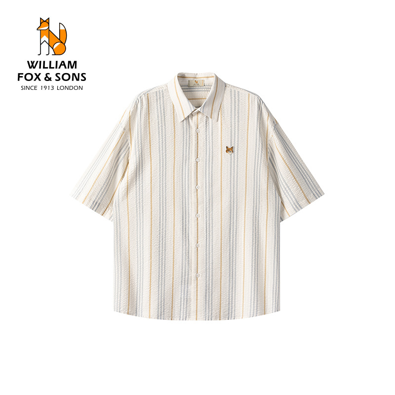 13375718.WILLIAM FOX&SONS 威廉福克斯 2026夏季新款40S轻盈泡泡纱条纹提花短袖衬衫 男女同款