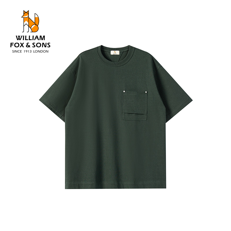 13375715.WILLIAM FOX&SONS 威廉福克斯 夏季透气100%长绒棉短袖T恤立体贴袋设计半袖