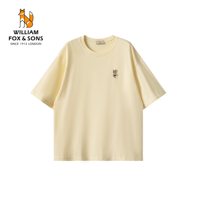 13375712.WILLIAM FOX&SONS 威廉福克斯 26年新重磅紧密纺长绒纤维棉宽松落肩泳池派对刺绣短袖T恤