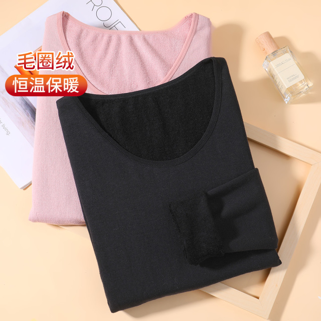 12878720.古今纯色经典缝毛圈保暖套装