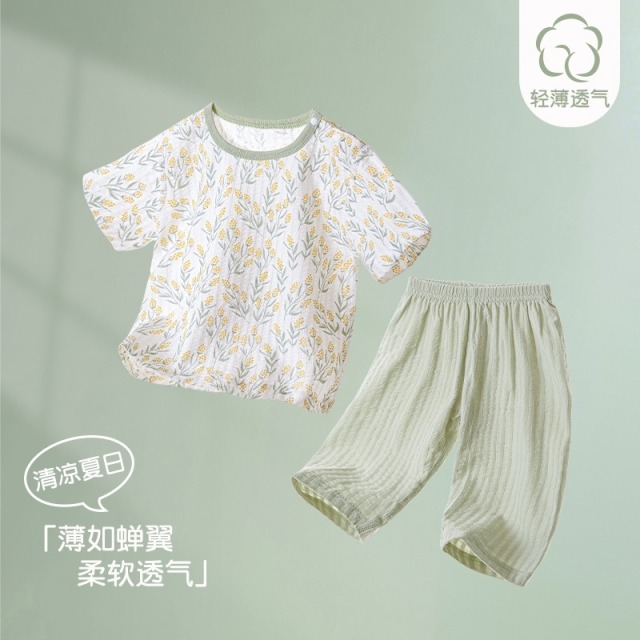 13640606.婴儿夏季套装短袖七分裤宝宝纯棉薄款新生分体夏天衣服男女童夏装