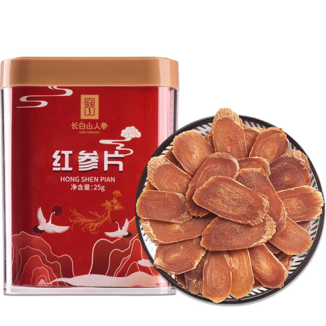 10901700.长白山人参无糖红参片25g干人参正品官方旗舰店 泡水食材人参泡水送父母领导爸爸妈妈老师泡水茶