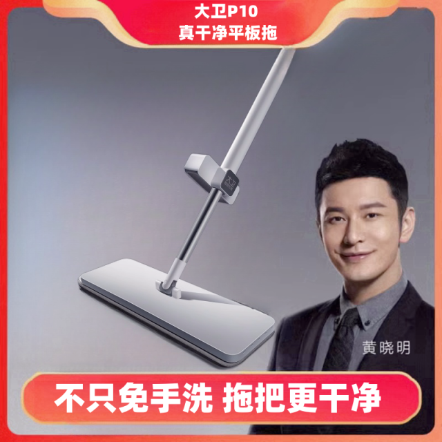 12268908.大卫36CM免手洗平板拖把 P10家用一拖净干湿两用木地板瓷砖洗涮懒人刮水拖布拖地墩布共2个布