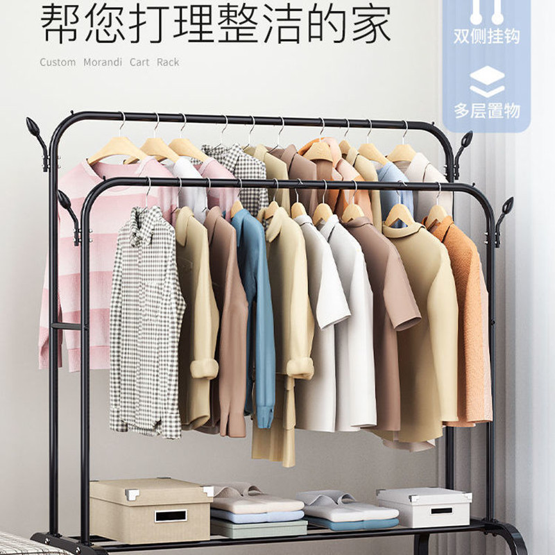 12266450.乐快加厚款双杠防风晾衣架 双杠挂衣架落地卧室家用房间挂衣服架子移动晾衣架室内衣架衣帽架