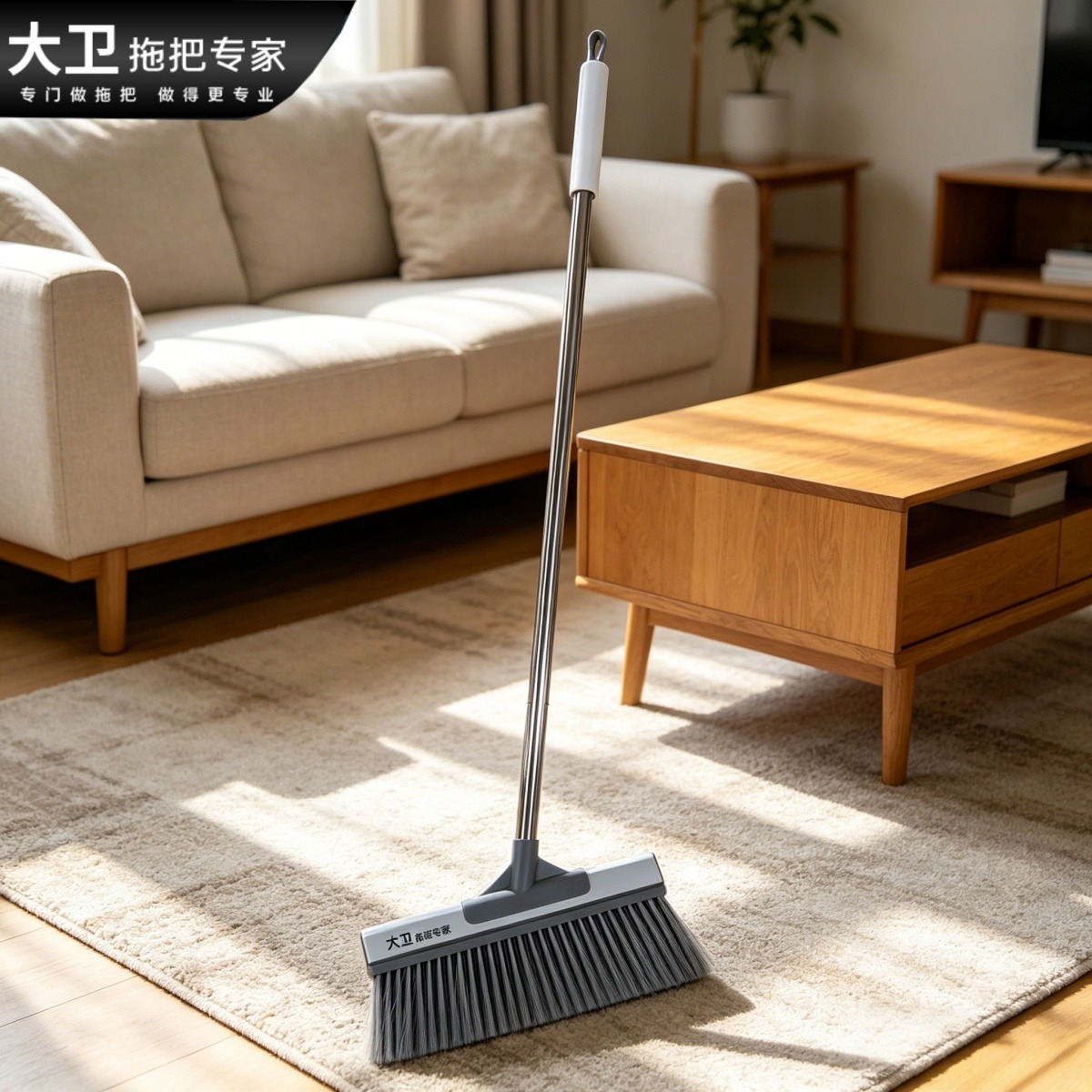 12401625.【大卫F16单扫把约30CM】长柄扫帚不沾头发软毛扫帚家用扫地笤帚