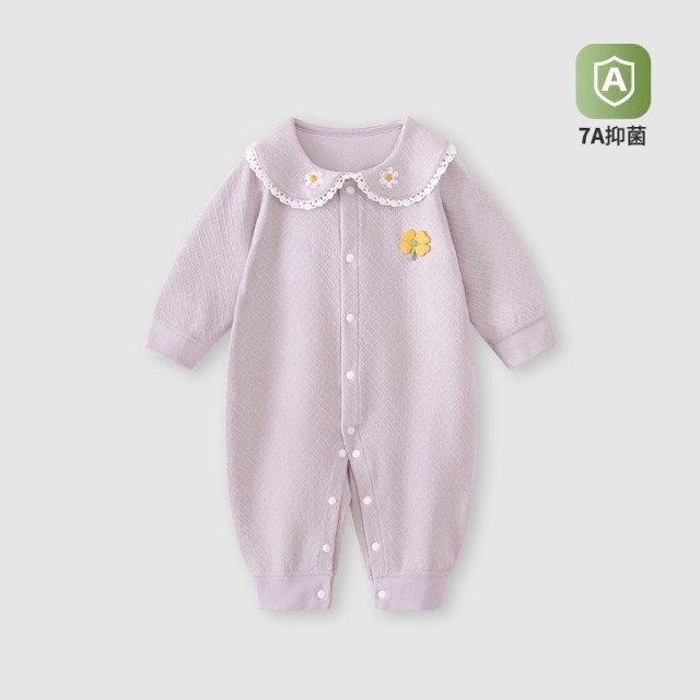13640686.婴儿连体衣春秋款女童女宝宝花边领初早秋装舒绒可爱外出衣服秋冬