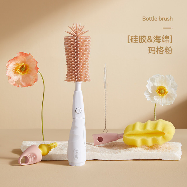 12045841.十月结晶奶瓶刷海绵清洗刷婴儿专用奶嘴清洁刷子三合一硅胶刷套装