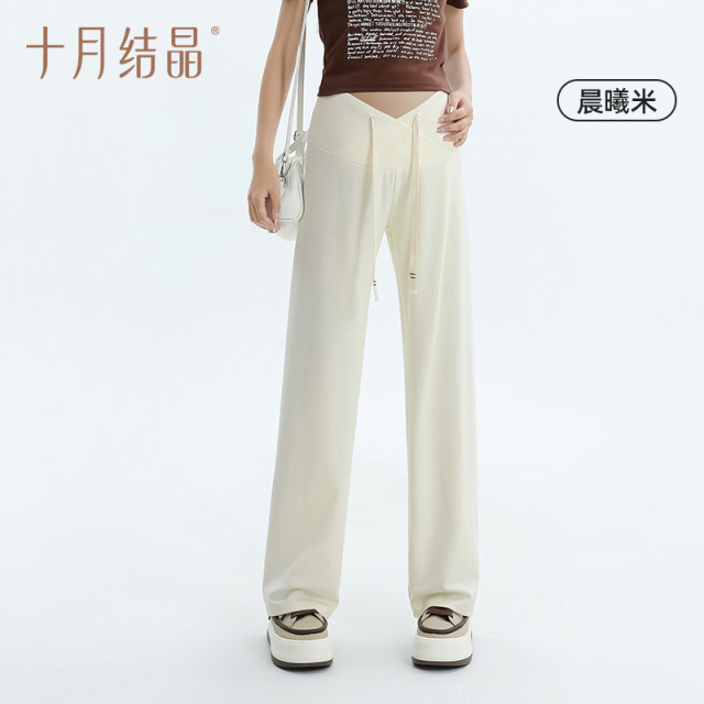 10608097.十月结晶孕妇裤外穿V型叉腰小个子抽绳直筒阔腿裤夏季薄款孕早期