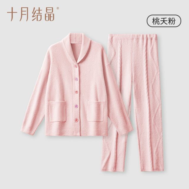 11292925.十月结晶半边绒月子服孕妇新款睡衣外穿家居套装秋冬款抗静电厚款