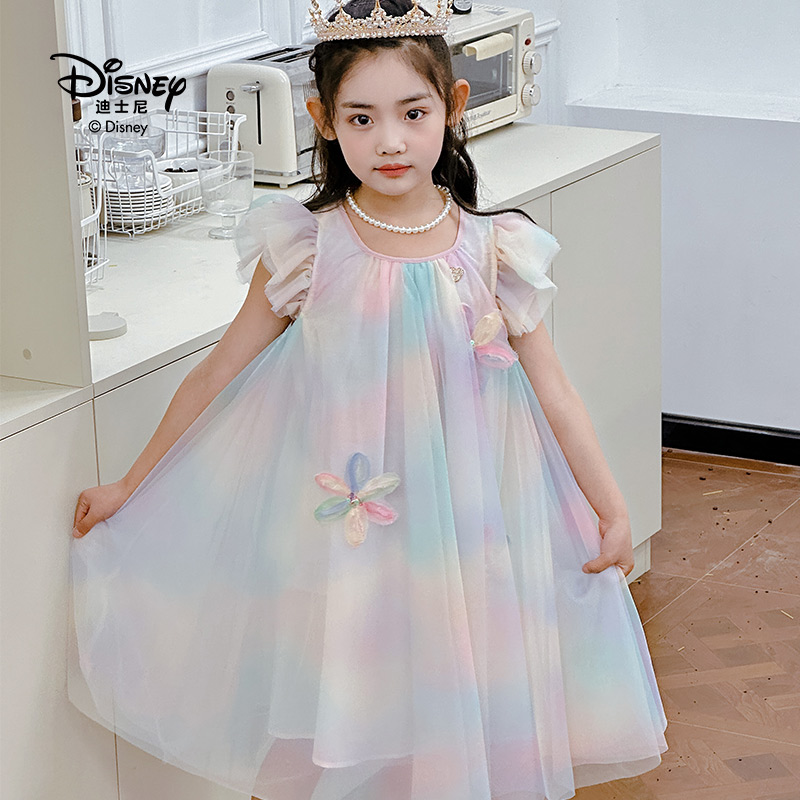 13641932.Disney/迪士尼女童夏季连衣裙清凉夏日渐变网纱田园风