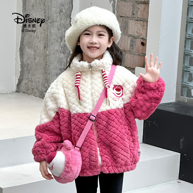 13641819.Disney/迪士尼柔软舒适草莓熊女童外套加厚加绒可爱俏皮毛毛衣（不含包包）