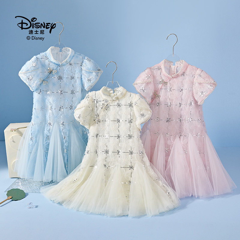 13641799.Disney/迪士尼夏季洋气亮片女童连衣裙清凉夏日儿童蕾丝公主裙
