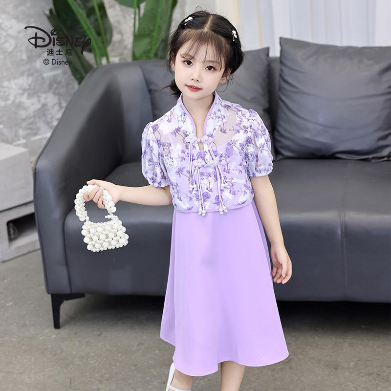 13641798.女童夏季裙子新中国风黑色吊带连衣裙套装