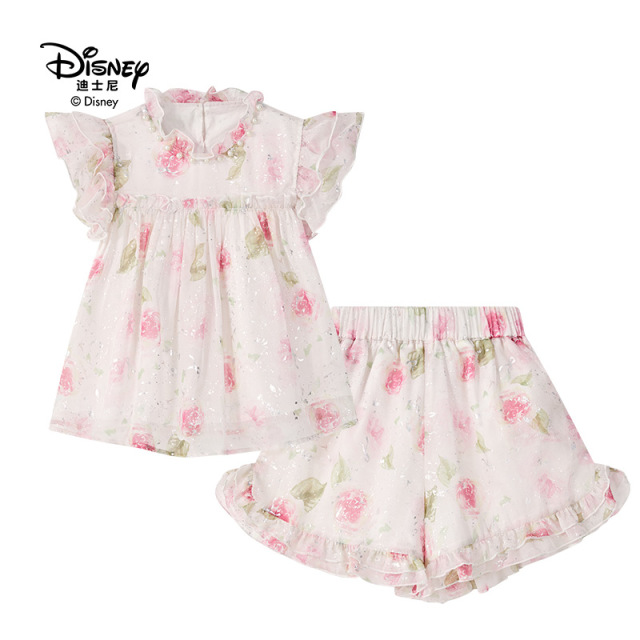 13641791.Disney/迪士尼夏季洋气碎花短袖短裤套装夏季清凉薄款2件套