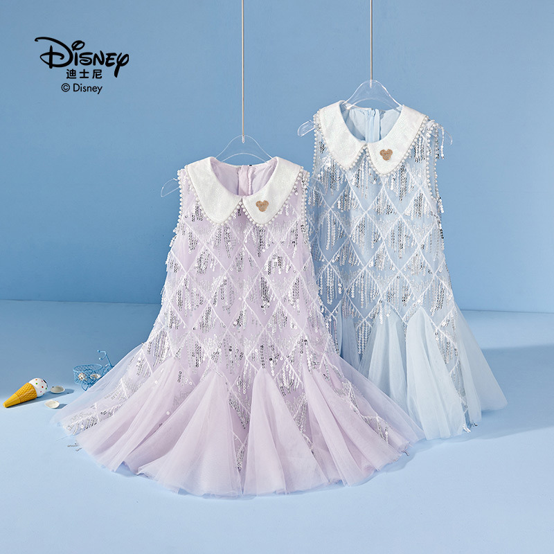 13641784.Disney/迪士尼女童夏季亮片连衣裙时尚亮晶晶蕾丝珍珠公主裙（不含配饰）