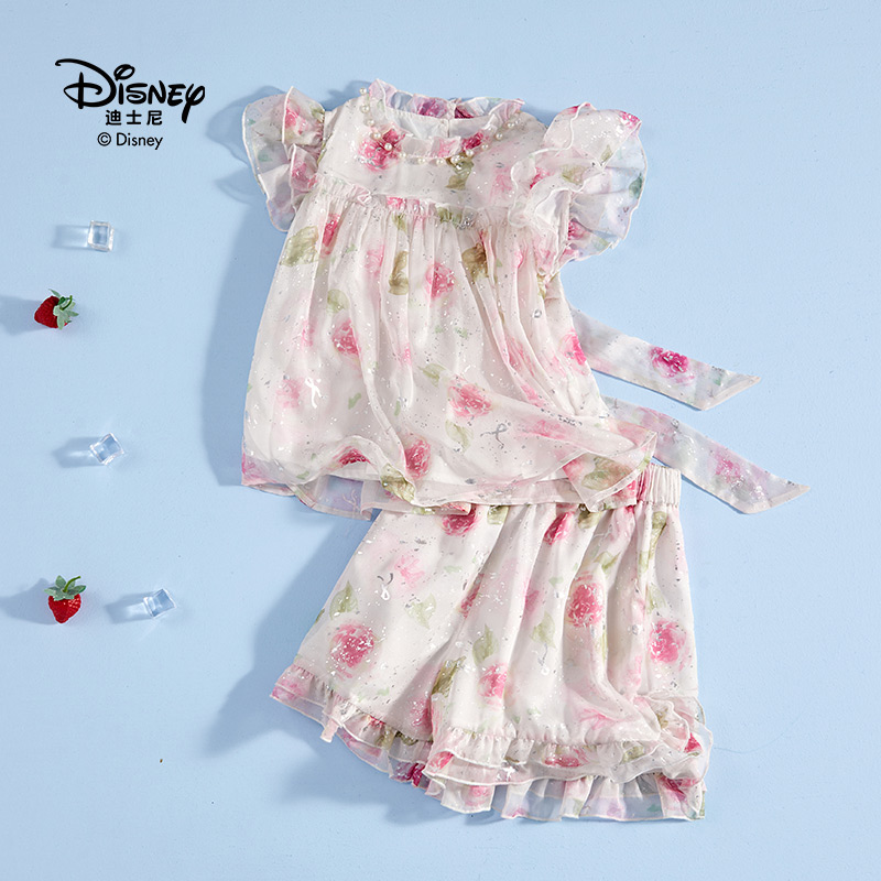 13641791.Disney/迪士尼夏季洋气碎花短袖短裤套装夏季清凉薄款2件套
