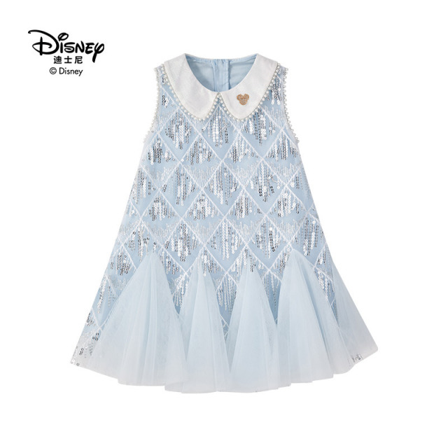 13641784.Disney/迪士尼女童夏季亮片连衣裙时尚亮晶晶蕾丝珍珠公主裙(不含配饰)