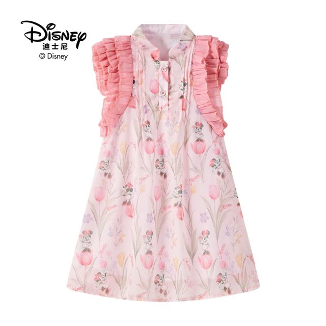 13642288.Disney/迪士尼儿童背心明媚夏日渐染花卉背甜美时尚印花连衣裙