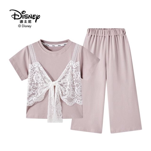 13642286.Disney/迪士尼夏季儿童洋气甜美蕾丝T清凉阔腿裤夏日休闲套装