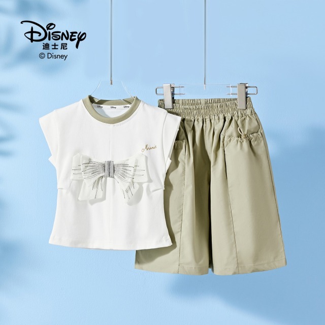 13642285.Disney/迪士尼夏季女童甜美蝴蝶结休闲无袖清凉套装