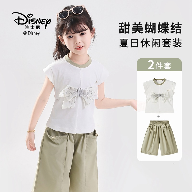 13642285.Disney/迪士尼夏季女童甜美蝴蝶结休闲无袖清凉套装