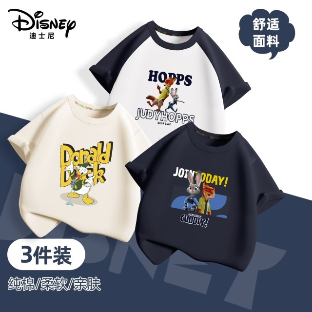13642267.【三件装】Disney/迪士尼儿童纯棉男女通卡通短袖T恤