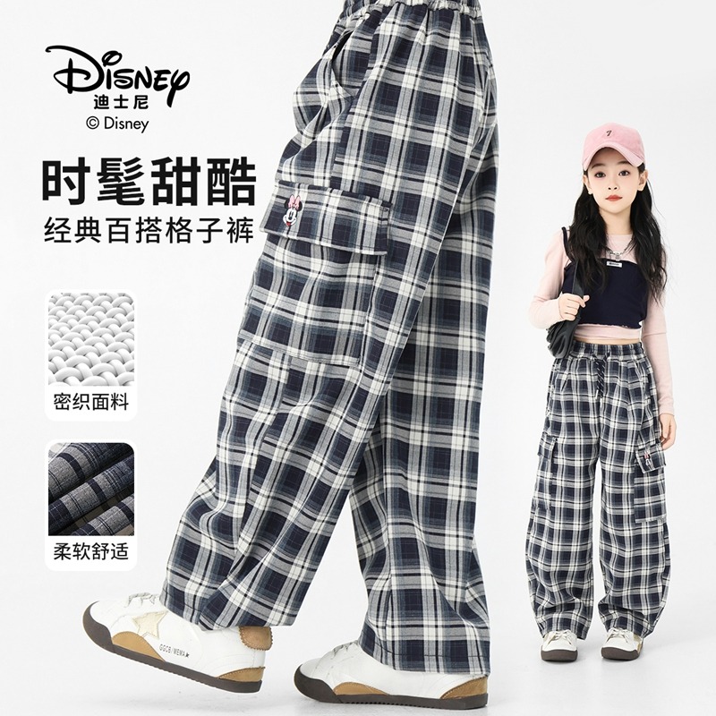 13642217.Disney/迪士尼米妮高腰阔腿时髦甜酷经典百搭格子裤