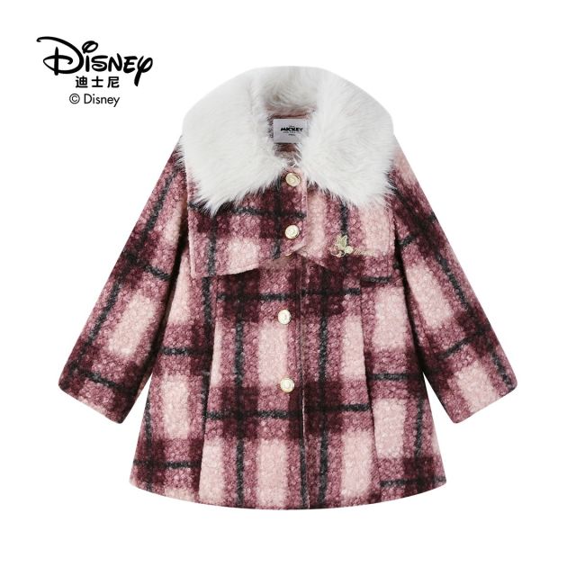 13642163.Disney/迪士尼女童可拆卸毛领时尚有型呢大衣外套
