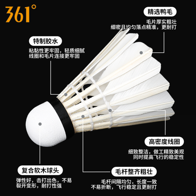 13175886.361°专业比赛级羽毛球精选优质鸭毛球高弹性超级耐打王官方正品 12只
