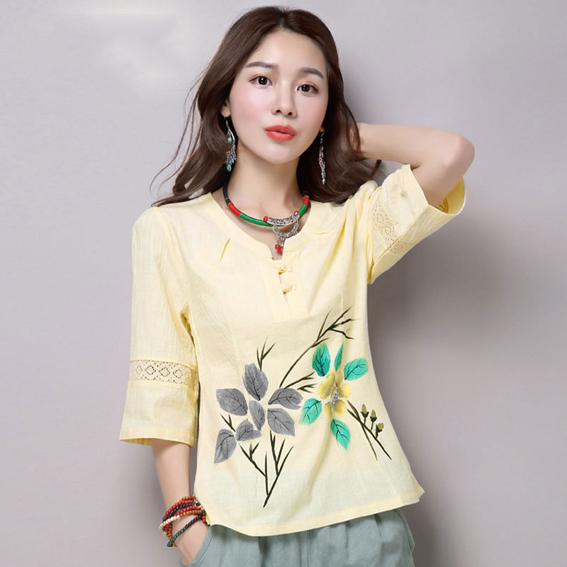 13459646.初云紫衣春夏装 女复古改良古装中国风新中式手绘花宽松上衣T恤衫5109
