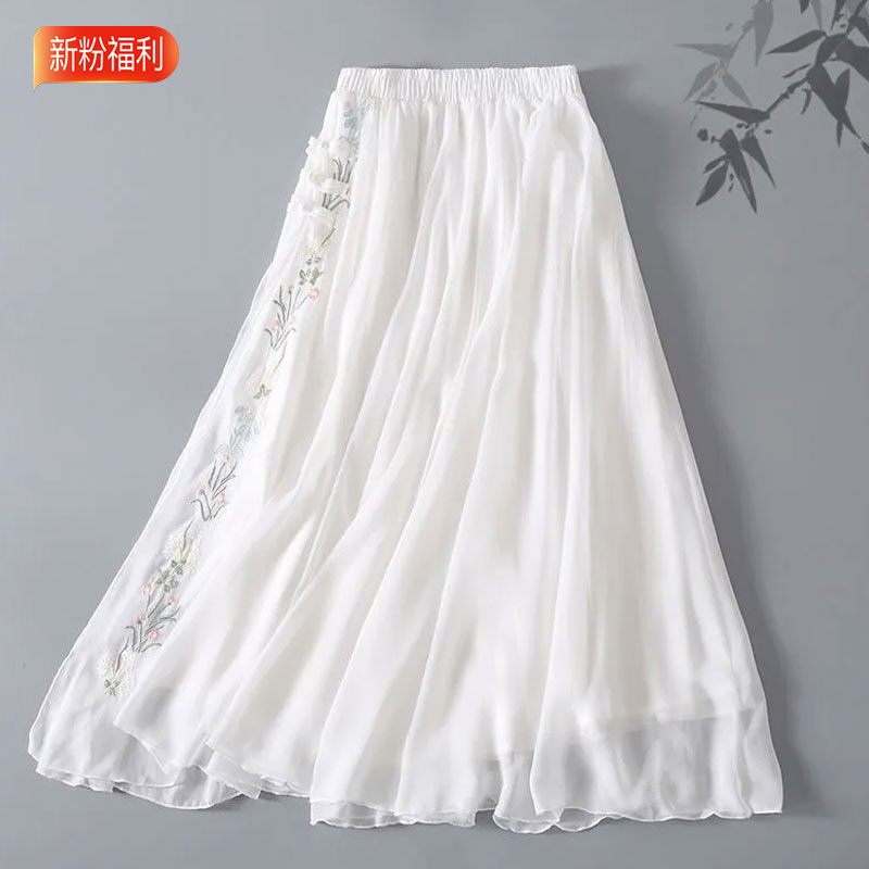 13459196.初云紫衣春夏装 女文艺复古裙子刺绣花盘扣中长款半身裙1216