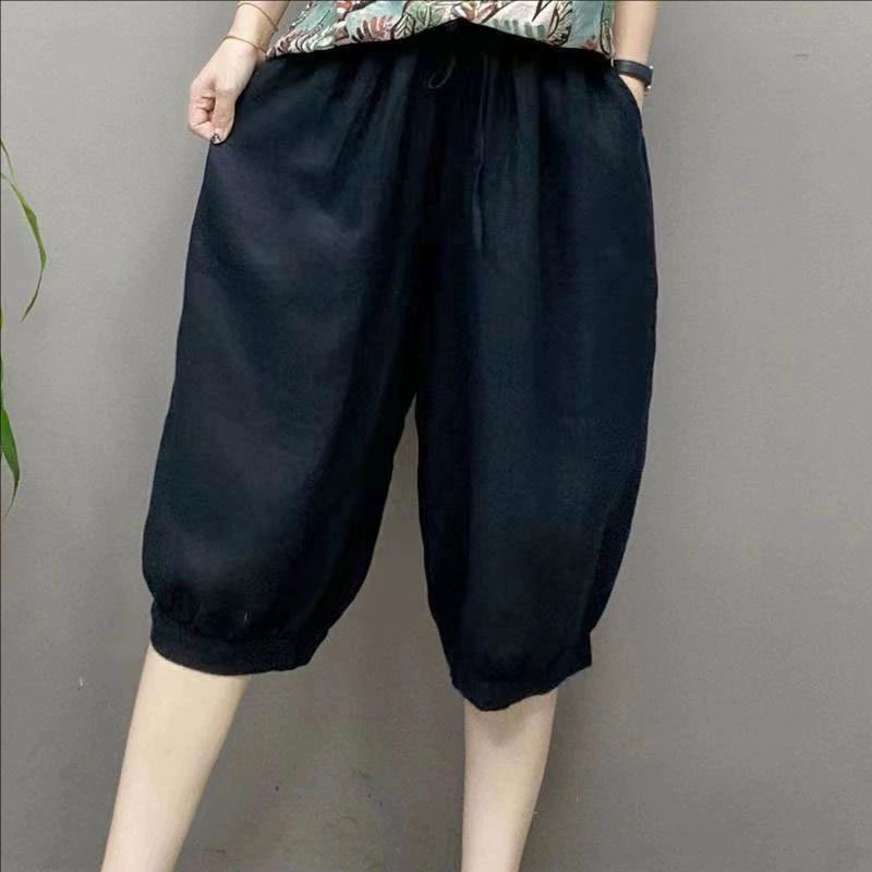 13460003.初云紫衣春夏装 女文艺百搭系带五分灯笼裤休闲宽松显瘦哈伦裤6723