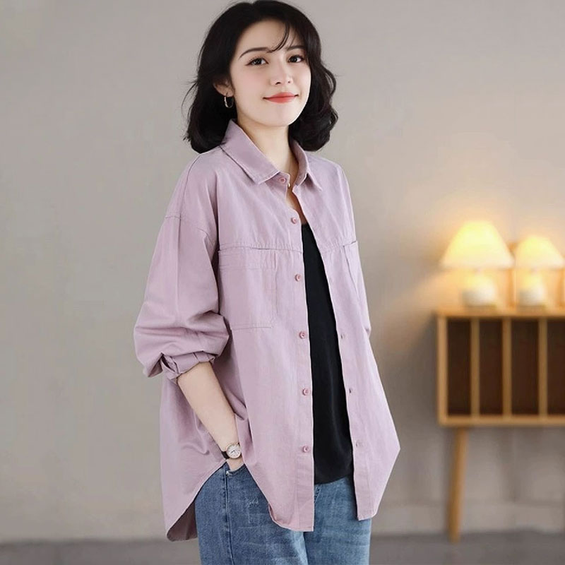 13460509.初云紫衣春装 女衬衫翻领休闲百搭宽松显瘦韩版衬衣外套上衣9352