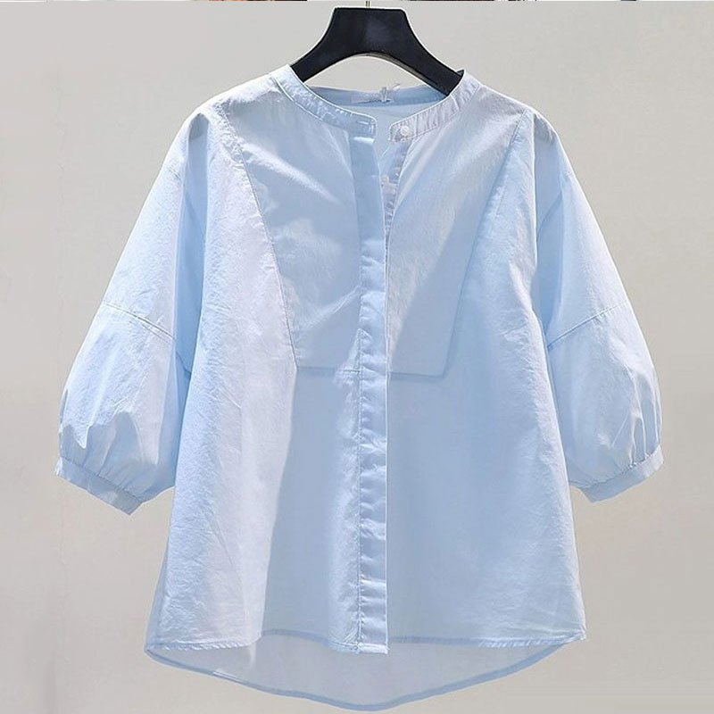 13460883.初云紫衣春夏装 女文艺百搭衬衫中袖宽松上衣七分袖小衫衬衣3027