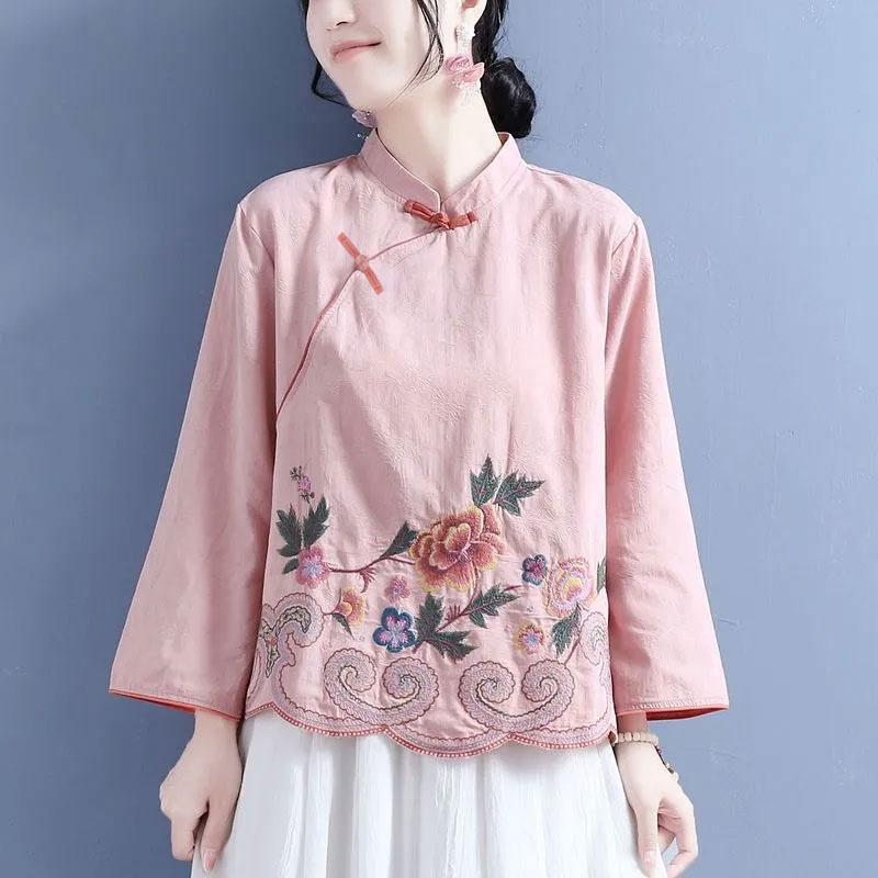 13458838.初云紫衣春秋装 女民族风上衣女文艺复古立领长袖上衣中国风衬衫1152