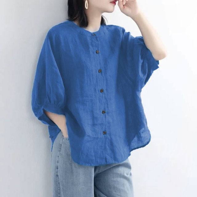 13458931.初云紫衣春秋装 女复古文艺上衣宽松显瘦中袖衬衣灯笼袖衬衫8801