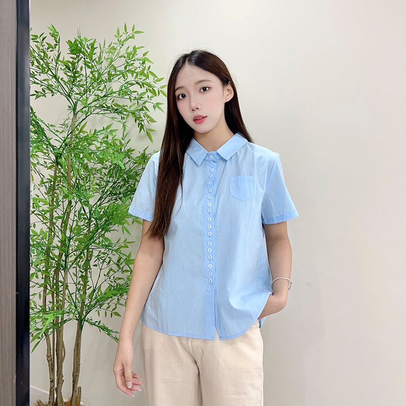 13459163.初云紫衣春夏装 女复古文艺气质衬衫单排多扣衬衣翻领宽松纯色上衣1011