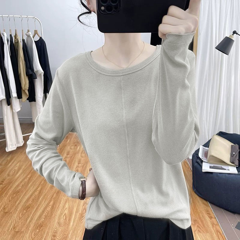 13461094.初云紫衣秋冬装 女德绒圆领长袖T恤显瘦简约休闲百搭打底衫上衣0373