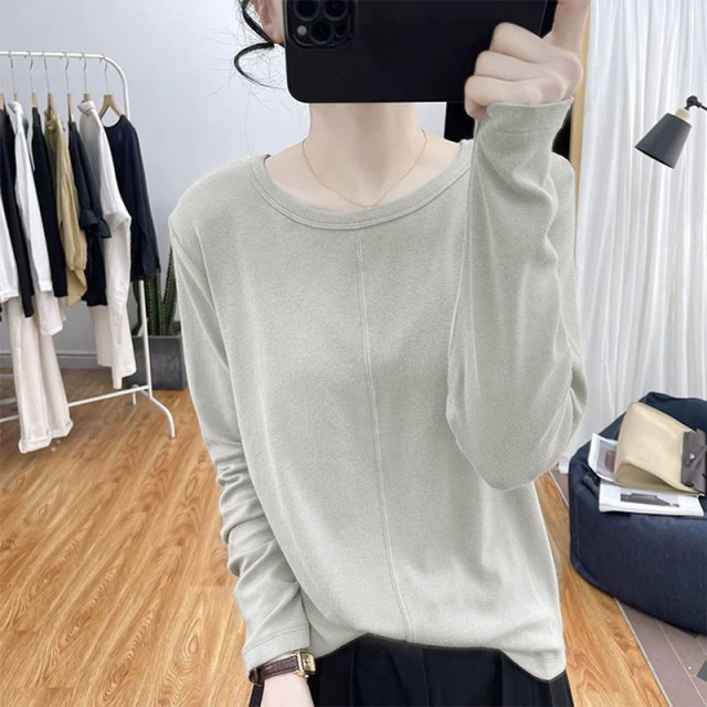 13461094.初云紫衣秋冬装 女德绒圆领长袖T恤显瘦简约休闲百搭打底衫上衣0373