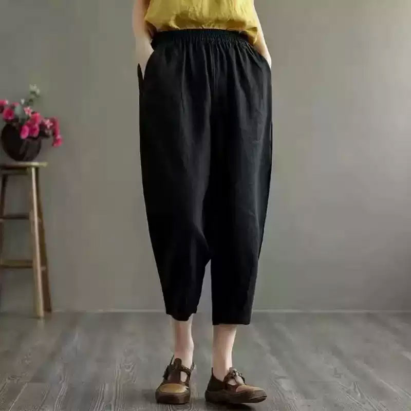 13461024.初云紫衣春夏装 女文艺百搭自然腰薄款宽松哈伦裤小脚裤显瘦休闲裤6688