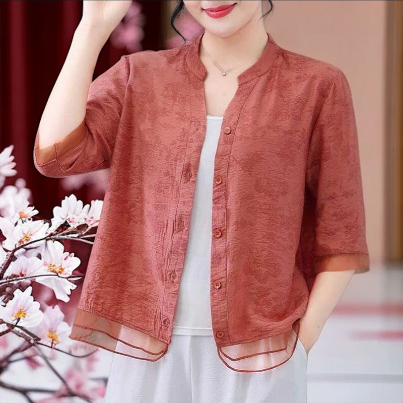 13460952.初云紫衣春夏装 女百搭宽松复古休闲薄款衬衫中袖上衣显瘦小衫0363