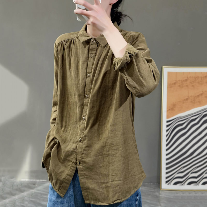 13460933.初云紫衣春秋装 女复古舒服长袖衬衫上衣纯色文艺清新百搭气质衬衣0408