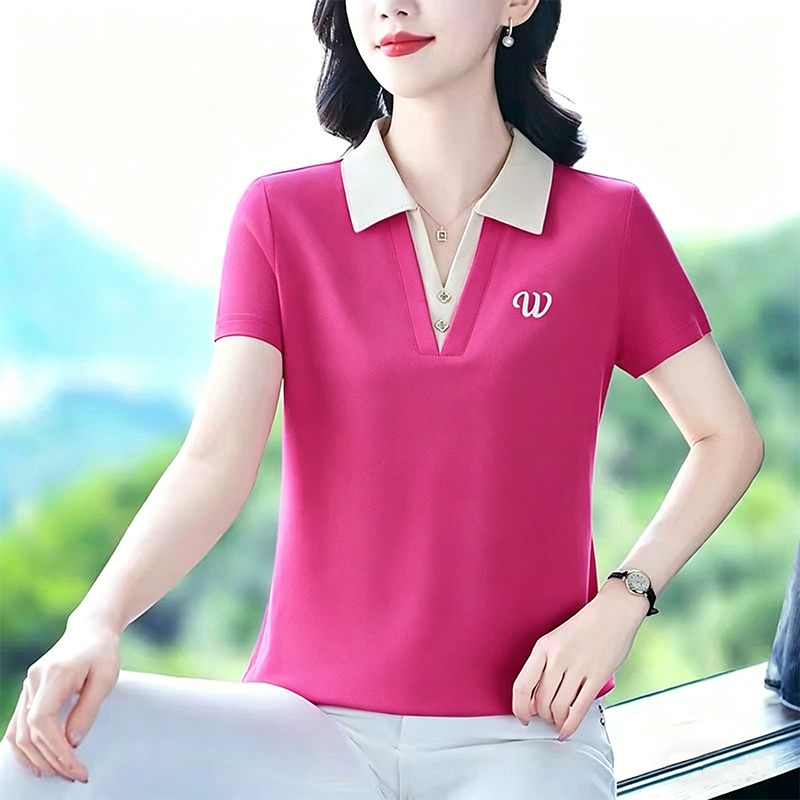 13460912.初云紫衣春夏装 女韩版百搭POLO领绣花T恤宽松显瘦短袖上衣0402